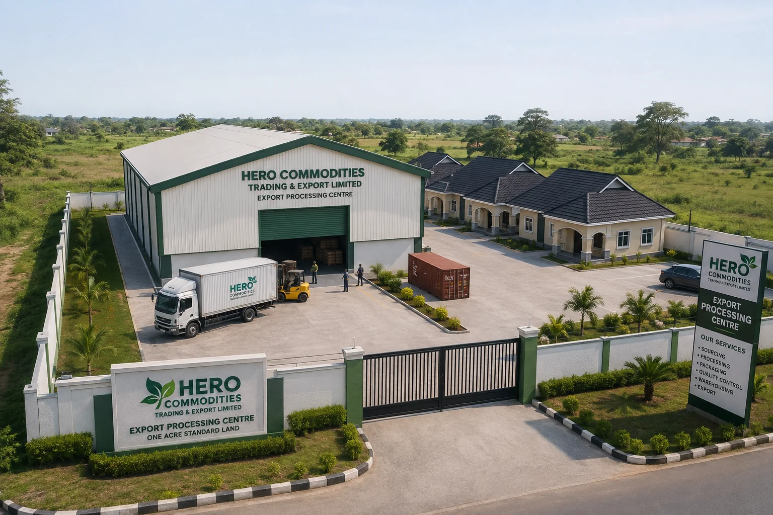 Modern warehouse facility managing agricultural supply chain logistics